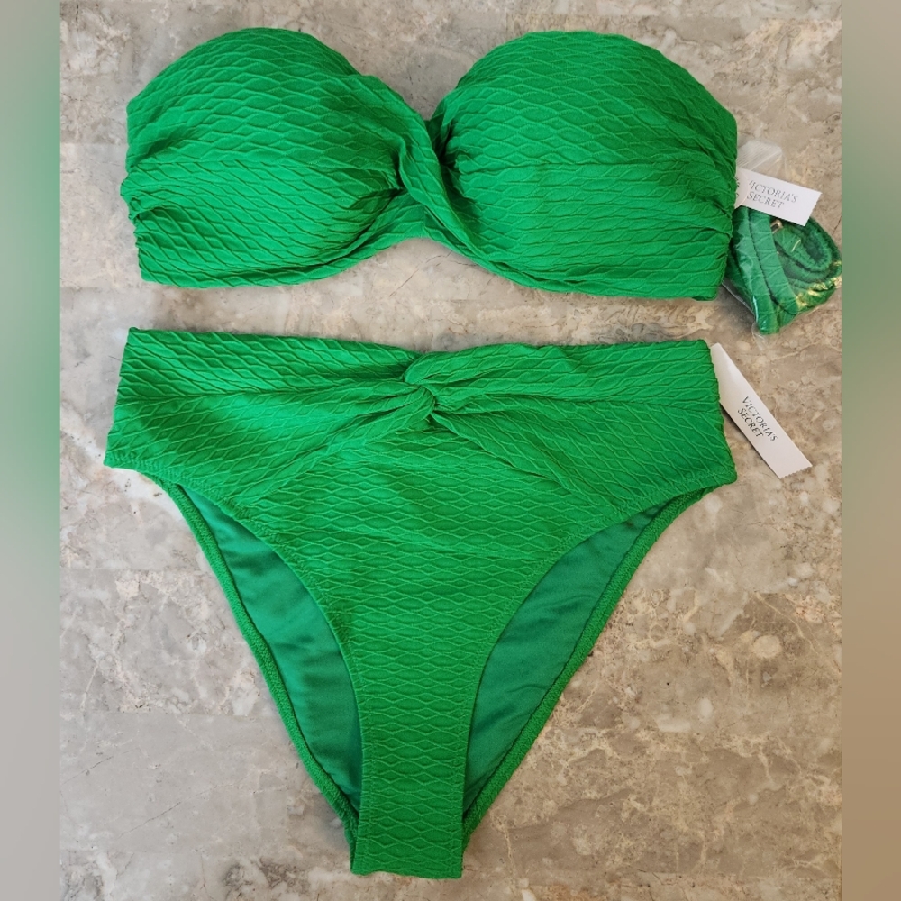 32DD/S/M VS Swim Removable PushUp Bandeau Bikini Top HighWaist Cheeky Bikini Set